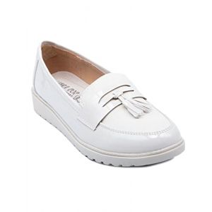 Mocassins vernis femme semelle compens&eacute;e confort int&eacute;rieur cuir & pampille (Primtex, neuf)