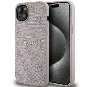 Guess GUHMP15SG4GFRP Coque pour iPhone 15 6,1" Rose Rigide Collection 4G Cuir Logo Métal (SARVtek, neuf)