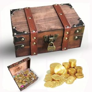 Boîte en Bois Vintage pour Chasse au Trésor - Coffre au Trésor en Bois avec Serrure Coffret de Rangement pour Enfants, Jeu d’Exploration et Cadeau Ludique (21 x 14 x 9 cm) (fuzhi store, neuf)