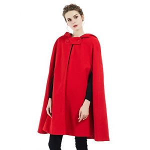 BEAUTELICATE Cape à Capuche Longue de Femme Mariage Mariée Manteau Poncho Courte Laine Chaude de Hiver Costume de Noël Halloween Medievale (Taille Unique, Rouge - Genou Longueur 90cm) (BEAUTELICATE-FR, neuf)