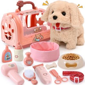 G.C &Eacute;lectrique Chien Jouet Enfant Peluche Chien Qui Marche Aboie et Secouer Queue avec Cage Laisse, Chien Interactif Jouet Toilettage Jeu de R&ocirc;le Cadeau Fille Jouet 3 4 5 6 Ans (G.C EU, neuf)