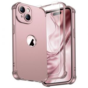 ORETECH Coque pour iPhone 15 Plus + 2 Pi&egrave;ces Verre Tremp&eacute; Protection &eacute;cran, Antichoc Souple Silicone TPU Arri&egrave;re Rigide PC Avant Housse de Protection pour iPhone 15 Plus Case 6,7" Or Rose (ORETech EU, neuf)