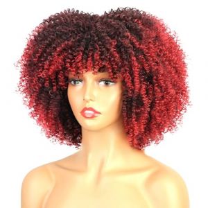 Perruques de foulard pour femmes noires Perruques africaines noires petites perruques afro bouclées Perruques afro Perruques de tête complète Perruques de tête en Naturelle Bob Perruque (A, 30cm) (Judesuper & Doublehero, neuf)