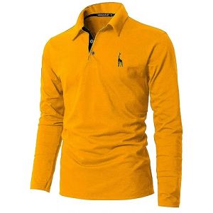 KUNJLELP Mode Polo pour Homme Manches Longues Broderie Girafe T-Shirt Slim Coton Polo de Travail Golf Rugby M-3XL,A-Jaune,3XL (Chuanghui-EU, neuf)