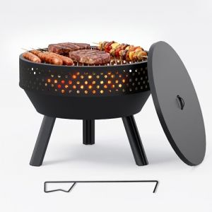 Wakeyard Brasero Ext&eacute;rieur 54.6 cm avec Grille de BBQ, Foyer Multifonctionnel Portable &agrave; Bois avec Sac Etanche et Tisonnier, pour Ext&eacute;rieur, Feu de Camp et Camping, Incinerateur de Jardin (EUR-EMODA, neuf)