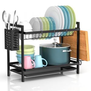 Gaethra&reg; 2 Niveaux Egoutoire Vaisselle Cuisine Noir avec &Eacute;gouttoir Support Couverts Planche &Agrave; D&eacute;couper sur &Eacute;vier &Eacute;gouttoir &Agrave; Vaisselle pour Assiette D'&eacute;gouttoir &agrave; Vaisselle Compact &agrave; pour la Cuisine (ANDRIUTA ETAILING SINGLE MEMBER P.C., neuf)
