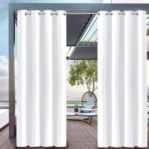 Hiseng Rideaux Ext&eacute;rieur Imperm&eacute;able, Rideau Occultant Isolant Thermique Rideau d'Ext&eacute;rieur avec Oeillet 1 Pi&egrave;ce Rideau pour Pergola Rideau Terrasse Rideau Pare Soleil (180x274cm,Blanc) (Hiseng, neuf)