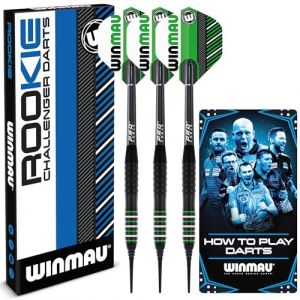 WINMAU Rookie Green Soft Tip Jeu de fléchettes en laiton avec embouts en plastique | Ensembles simples ou multiples | Comprend ailettes et tiges (tiges) | Livret exclusif de fléchettes | Bleu, rouge (WINMAU, neuf)