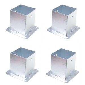 Aqbau® Lot de 4 supports de poteau à visser, douilles à visser, ancrage au sol avec plaque de cheville, sabots de poteau à visser, galvanisés à chaud (120 x 120 mm) (Aquagk, neuf)