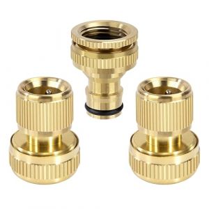 Elegrip 3 Pi&egrave;ces Raccord Rapide de Tuyau d'arrosage en Laiton de 1/2" et 3/4", Connecteur de Robinet Filet&eacute; d'eau Jardin, Inclure 2 pi&egrave;ce de 3/4" Adaptateur Femelle Salle de Bain (Digizitz O&Uuml;, neuf)