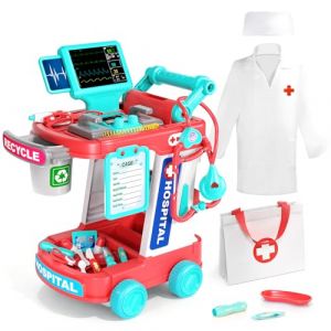 JOVOW Kit de Docteur pour Enfants, Jeu de Simulation de Docteur avec Chariot, Costume et Stéthoscope, Jouet Médical de Jeu de Rôle pour Filles, Garçons et Enfants de 3-8 Ans, Cadeaux d'anniversaire (Jovow, neuf)
