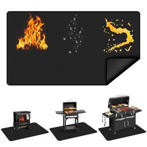 Richhakka Tapis Anti Feu 180x100CM, Double Face Tapis Barbecue Sol Exterieur, Tapis Ignifuge Chemin&eacute;e pour Incinerateur Papier Grill Gaz, Charbon, Foyer et Terrasse (Richhakka, neuf)