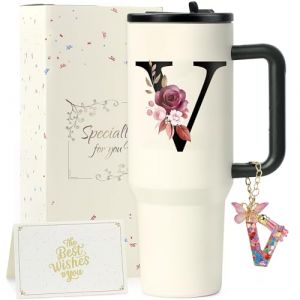 ZIOISNM A-Z 1.2L Gourde Isotherme avec Paille, Mug Isotherme avec Paille Double Paroi Acierxydable &agrave;, Un Cadeau Femme Id&eacute;al pour Anniversaire, No&euml;l ou Saint-Valentin (V) (ziosinm, neuf)
