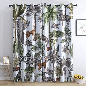 THYUNQ Rideau Occultant, Motif Animaux Jungle Tropical - Rideaux Thermiques Imprim&eacute; pour Salon Chambre Fenetre, Lot de 2 Rideaux et Draperies Int&eacute;rieurs &agrave; Oeillets, 140x160 cm (L x H) (shancenzhinengkeji, neuf)