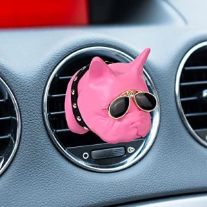 Diffuseur d'huiles essentielles d'aromathérapie de Bouledogue français avec lunettes de soleil De Voiture Aromatherapy, Voiture Désodorisant de Diffuseur Parfum Clip pour Voiture, Salon, Bureau, Rose (Mxcwir EU, neuf)
