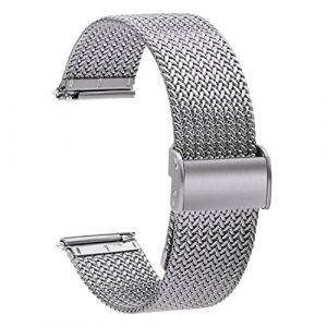 TStrap Montre Bracelet Maille Milanaise - Bracelets de Montre Remplacement &agrave; D&eacute;gagement Rapide pour Hommes Femmes - Bracelet de Montre Intelligente Acier M&eacute;tal Argent - 16mm 18mm 20mm 22mm (EElife-UK, neuf)