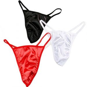 Faringoto Culotte Sissy en satin pour homme, string à dos en T, string pour homme, Noir / blanc / rouge, Medium (Faringoto, neuf)