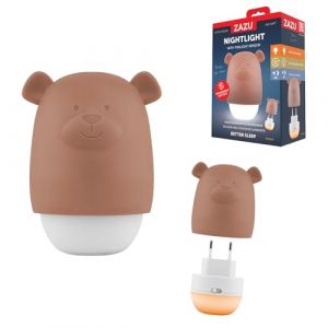 ZAZU Benny Veilleuse Bébé Automatique avec Détecteur de Crépuscule – Rechargeable | Blanc & Orange | Autonomie 70h | Mode Voyage | Lampe de Nuit Portable pour Enfants (Marron) (ZAZU Kids., neuf)