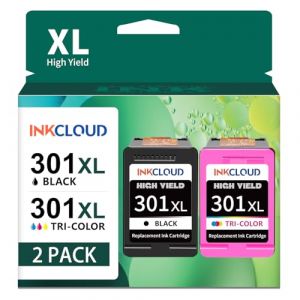 INKCLOUD 301XL Cartouches d'encre de rechange pour HP 301 XL pour HP Envy 4500 4502 5530 4504 5532 DeskJet 2540 2544 2549 3050 OfficeJet 2620 4630 4632 (noir, couleur) (INKCLOUD, neuf)