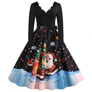 WVONIF Robe No&euml;l Femme Robe Moche Femme Imprim&eacute; Ugly Christmas Robe No&euml;l Rose Vintage Ann&eacute;e 50 60 &agrave; Pois Cocktail Manches Longue Col Round Au Genou Rockabilly Robe de Soir&eacute;e F&ecirc;te Costume De P&egrave;re No&euml;l (BAULMD（90% Big Promotion Without Discount Code ）, neuf