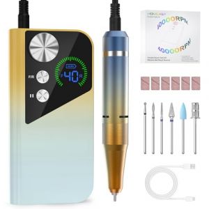 HOMEASY Ponceuse pour Ongles Professionnel: 40000 RPM Lime a Ongle Electrique Rechargeable, 6 en 1 Ponceuse Ongle pour Acryl/Gel, Vitesse R&eacute;glable F/R, Ponceuse Manucure pour Salon/Maison, Jaune-Bleu (Hilicen, neuf)