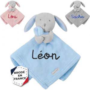 KDO MAGIC Doudou personnalis&eacute; avec pr&eacute;nom - Peluche Lapin Fille, gar&ccedil;on Personnalisable - Cadeau de Naissance, Anniversaire, bapt&ecirc;me, b&eacute;b&eacute;, Enfant (Bleu) (KDO-MAGIC, neuf)