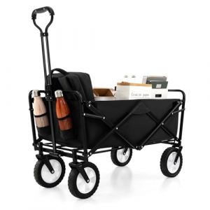 GOPLUS Chariot de Plage Pliable, Chariot à roulettes 82 L, Tissu Oxford Résistant, 4 Roues Taille Compacte, Chariot Roulant, pour Courses, Pêche, Plage, Charge 86KG (Noir) (Augenstern24, neuf)