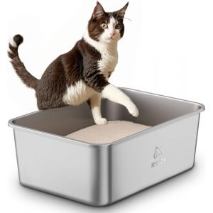 Bac Litiere pour Chat en INOX, Bac à Litière pour Grands Chats, Chatons et Lapins, Caisse Chat Litiere XXL, Litiere Toilette pour Chats, Anti-Adhérent, Anti-Odeurs, Facile à Nettoyer (ICOYEA, neuf)