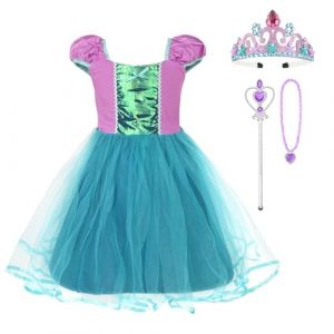 BSBUY Deguisement Princesse Robe Enfant Fille B&eacute;b&eacute;, Deguisement Robe Princesse Petite Sirene avec Accessoires de Baguette pour Enfant, Costume d' Halloween Anniversaire Fete Carnaval(80CM) (BSBUY, neuf)