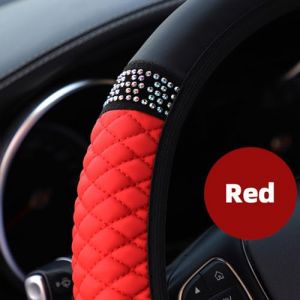 BBTISG Housse de Volant de Voiture avec Strass Scintillants, Housse de Volant de Voiture avec &eacute;paulettes Rose pour Volant de Voiture de 37 &agrave; 38 cm (Rouge) (bubblesbeer, neuf)