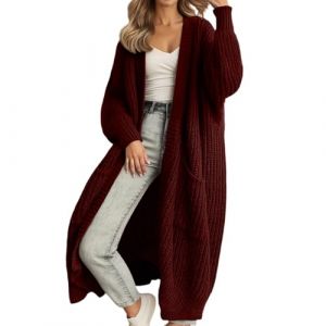 G&eacute;n&eacute;rique Cardigan pour Femmes en Grosse Maille avec Poches plaqu&eacute;es, Gilet sans Fermeture, Manteau Long, Taille Unique (qieycgd, neuf)