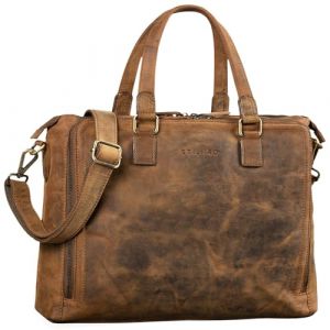 STILORD 'Claire' Sac Business Femme en Cuir Véritable 15 Pouces | Cartable | Sacoche pour Ordinateur Portable DIN A4 | Sac à Bandoulière et à Main pour Bureau, Couleur:Marron Moyen (STILORD Cuir, neuf)