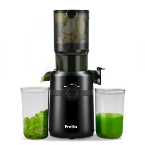 Extracteur de jus, Fretta Extracteur de jus de fruits et légumes, Slow Juicer Grand diamètre de 108 mm, 1L Très grande capacité, Pression à Froid, Facile à nettoyer, Sans BPA (Noir, 1L) (Fretta-EU, neuf)