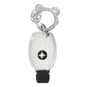 ZVRSUA Coque de Cl&eacute; de Voiture pour Mercedes Benz，Joli Porte Cl&eacute; Voiture en Argent Incrust&eacute; de Diamants，Accessoire Voiture Compatible avec Mercedes Benz AMG C E M S CLS CLA GLK GLA GLC GLE (Argent) (SENBAODZ, neuf)