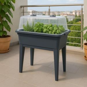 Jardinière surélevée pour balcon avec couvercle - Serre - Serre - Jardinière pour plantes - Jardinière pour légumes - Jardinière pour légumes - Pot de fleurs - 60 cm (dynamic24, neuf)