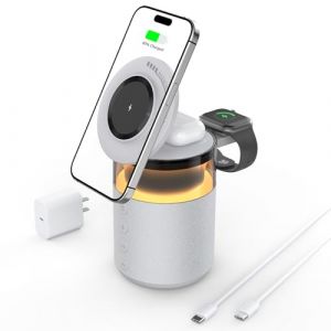 BLKE Max Enceinte Bluetooth 3 en 1 avec lumière de Nuit et Chargeur sans Fil, Compatible avec iPhone 17/16/15/14/13/12 Pro Max, Apple Watch et Earbuds à Charge sans Fil, Adaptateur de 33W (XINLEI TRADING S.R.L., neuf)