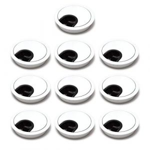 sossai® Passe-câble/Passage de câble/Passe-Fil avec Brosse pour Bureau, Table & Plan de Travail | Set de 10 | KDM1-WH | Design : Blanc | Diamètre : 60 mm | Matériau : métal (Sossai FR, neuf)