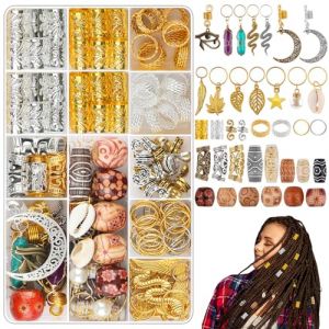285 Pi&egrave;ces Bijoux Cheveux Tresse Dor&eacute;, Weflay Bijou x de Cheveux en M&eacute;tal Accessoires Pour Dreadlocks R&eacute;glables Bague Cheveux Viking Anneau Cheveux Bijoux Cheveux Dor&eacute; (Vintage-184 pcs) (HaJieQin, neuf)