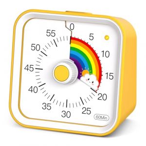 InfPokid Minuteur Visuel Timer Enfant avec Fonction Pause, Compte &agrave; Rebours de 60 Minutes Minuteur Enfant pour Salle de Classe, &eacute;tudes, Silencieux Gestion du Temps pour Le TDAH (Jaune Arc-en-Ciel) (InfPokid Direct FR, neuf)