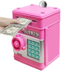 HUSAN Tirelire électronique Mini ATM Tirelires Money Box, Boîte de pièce de Monnaie Économiser de l'argent Jouet pour Les Enfants, Anniversaire Cadeau de Noël pour garçons et Filles (Rose foncé) (HUSAN Tech Inc, neuf)