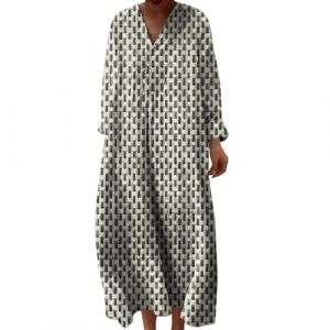 Robe d'été longue pour femme - Légères et aérées - Robe maxi plissée - Grandes tailles - T-shirt ample - Col en V - Demi-manches - Robe en lin - Élégante robe de plage à motif floral, Z01 - Gris., 3XL (Meironging, neuf)
