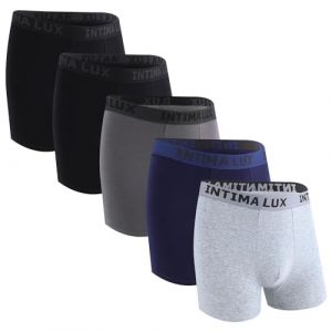 Boxer Homme Coton Lot De 5 Calecon Homme Confortable Maillots Fitted Trunk Cale&ccedil;ons sans &eacute;Tiquette Taille &eacute;Lastique S-2XL(M-M&eacute;lange de Couleurs) (IntimaLux, neuf)