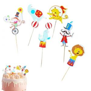 Circus Cake Decorations - Circus Cake Toppers Carnival Cupcake Toppers | 24X Food Snack Picks | Includes Circus Happy Birthday Banner Cake Decoration, Cupcake Pick for Children, Adults (cangjunw, neuf)