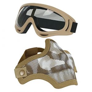 AOUTACC Airsoft Ensemble Masque et Lunettes, Demi-Masque en Acier Plein Masque et Lunettes pour CS/Chasse/Paintball/Tir (Masque de crâne Noir) (Tan Skull) (MeiLu, neuf)