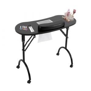 Table de manucure avec aspiration - Table à ongles pliable - Table de manucure portable avec roulettes et grand plan de travail - Table de manucure mobile pour les maisons, les salons de manucure et (WLKTAO, neuf)