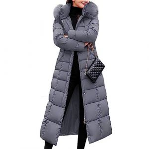 Onsoyours Manteau Femme Hiver Doudoune Chaud Parka Longue Blouson Chic élégant avec Capuche épais Trenche Grande Taille Duvet en Coton A Gris M (Lonwell Fashion, neuf)