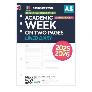 Recharge pour agenda académique 2025-2026 A5 semainier sur deux pages lignées Filofax compatible avec Filofax A5 | Anglais | Vacances britanniques (Académique 25/26 ligné) (Domina Group Ltd, neuf)