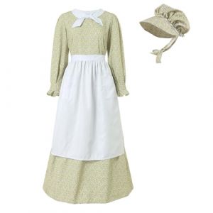 Générique Femme Victorienne Costume de Pioneer Pèlerin Florale Prairie Colonial Robe Paysanne Déguisement de Femme Longues Robes avec Bonnet Et Tablier Gothique Medieval pour Halloween, Noël (mailaoboss, neuf)