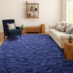SOANNY Tapis &agrave; Poils Longs pour Salon, Lavable, Antid&eacute;rapant & Doux, Uni Shaggy pour Chambre & Chambre d&rsquo;Enfant, Rug de Chevet, 160x230 cm, Bleu Marine (SOANNY Direct, neuf)