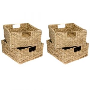 HMF Panier de rangement en osier tressé, jacinthe d'eau naturelle, boîte solide et décorative, panier osier rectangulaire compatible Kallax demi-étagère | Set de 4 | 30 x 34 x 15 cm (hmf_shop, neuf)